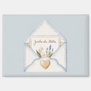 Aimant Bleu Clair Crème Enveloppe Cœur Floral Français