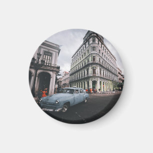 Aimant Bleu Classic Vintage Car Cityscape