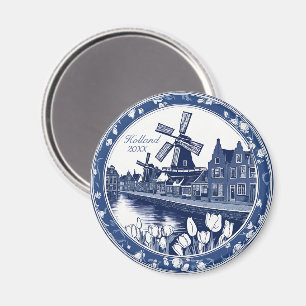 Aimant Bleu Delft personnalisé Souvenir de Hollande