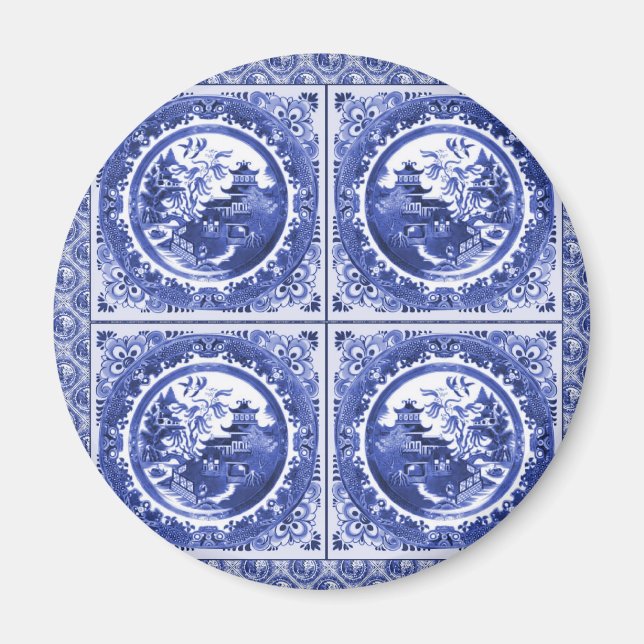 Aimant Bleu et blanc, motif saule (Devant)