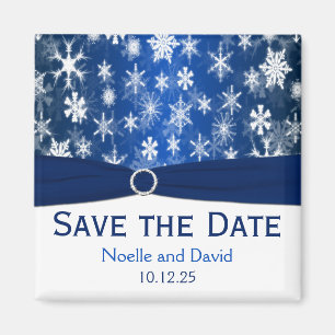 Aimant Bleu et blanc Snowflakes Enregistrer l'aimant Date
