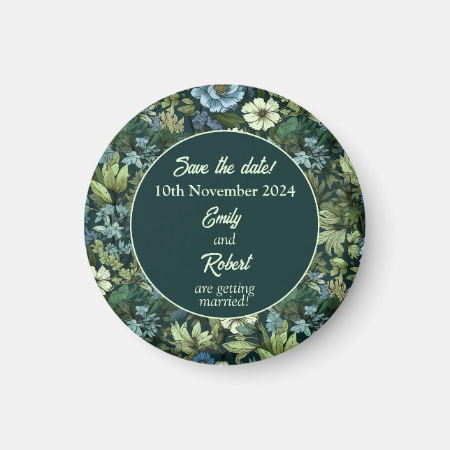 Aimant Bleu et vert Fleurs sauvages victoriens romantique (Devant)