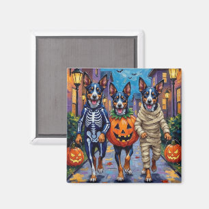 Aimant Bleu Heeler Chiens Trick-or-Treating in Halloween 