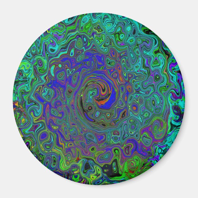 Aimant Bleu marbré et Aquamarine Abstrait rétro tourbillo (Devant)