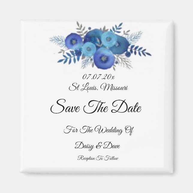 Aimant bleu marine floral Enregistrer la date Invitation  (Devant)