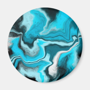 Aimant Bleu, noir et Marbre blanc Fluid Art