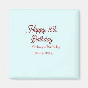 Aimant Bleu pastel rouge joyeux 16e anniversaire nom date