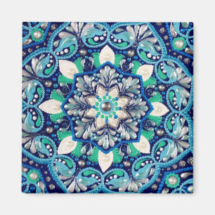 Aimant Bleu point art mandala porte-monnaie tripli