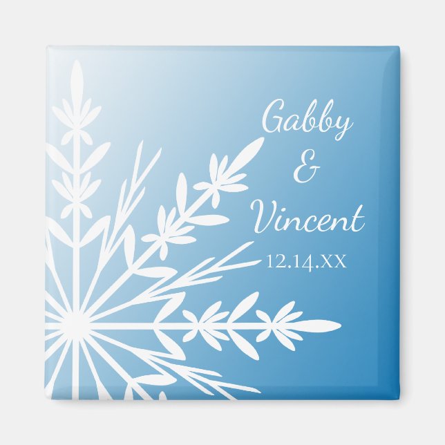 Aimant Bleu Snowflake Mariage d'hiver Enregistrer la date (Devant)