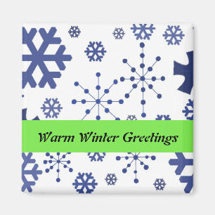 Aimant Bleu Snowflakes Salutations hiver chaudes