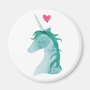 Aimant Bleu Unicorne magique avec coeur
