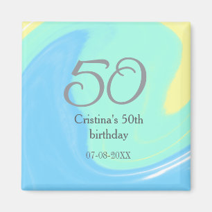 Aimant bleu vert gris 50e anniversaire ajouter nom date r