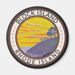 Aimant Block Island Rhode Island Travel Art Vintage