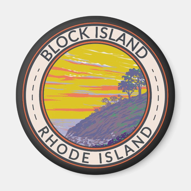 Aimant Block Island Rhode Island Travel Art Vintage (Devant)