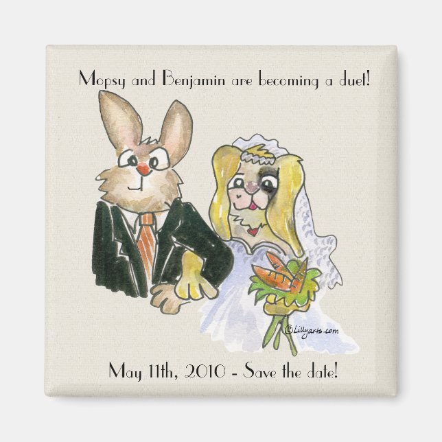 Aimant Blond Cartoon lapins mariage Enregistrer la date a (Devant)