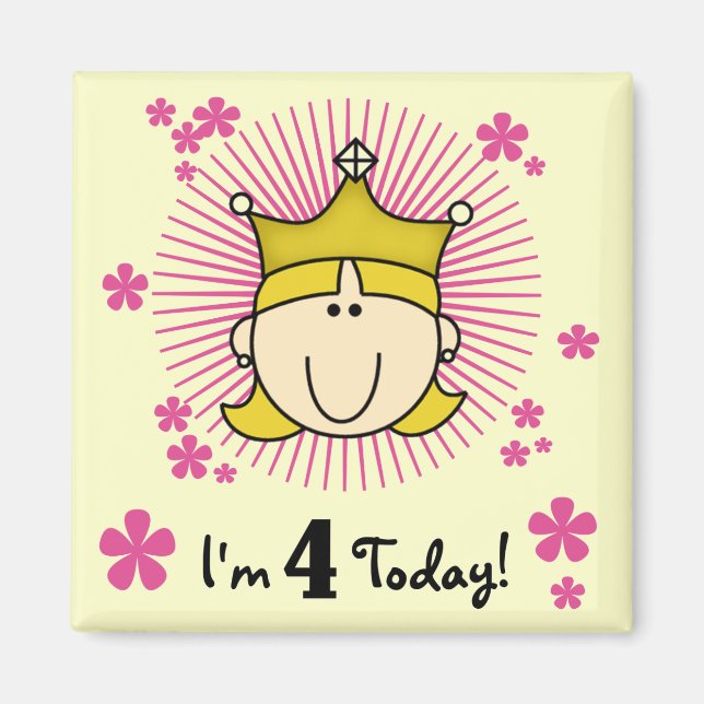 Aimant Blond Princess 4th Birthday Tshirts et cadeaux (Devant)