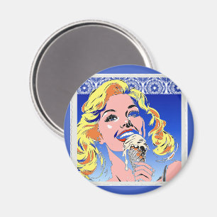 Aimant Blonde mangeant une glace dans un style Pop Art co