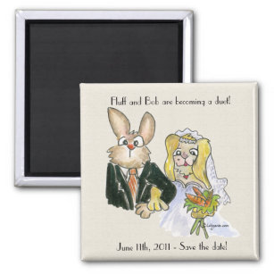 Aimant Blondy Cartoon Rabbits Mariage Enregistrer la date