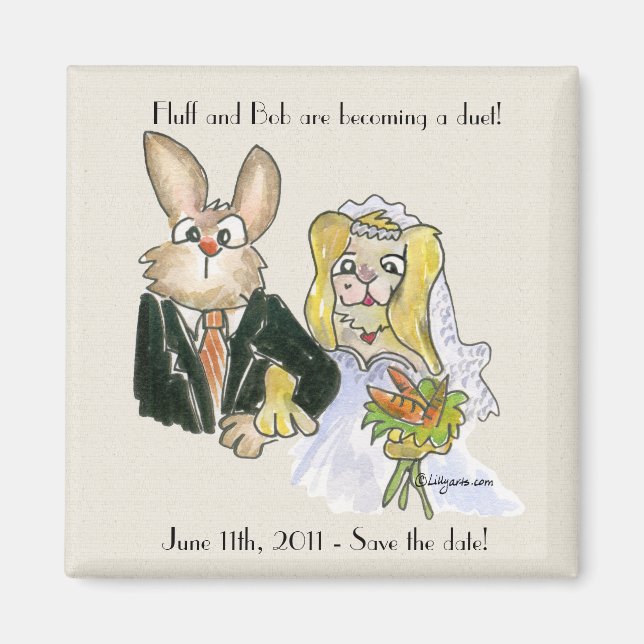 Aimant Blondy Cartoon Rabbits Mariage Enregistrer la date (Devant)