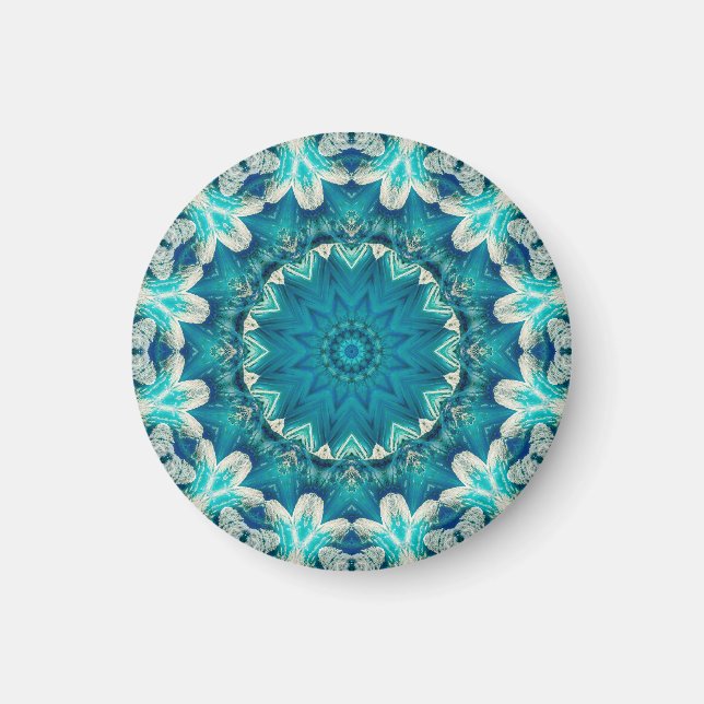 Aimant Blue Aqua Mandala Rosette Retro Hippie (Devant)
