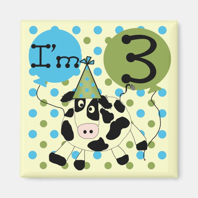 Aimant Blue Cow 3e Anniversaire Tshirts et cadeaux (Devant)