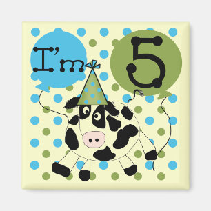 Aimant Blue Cow 5th Birthday Tshirts et cadeaux