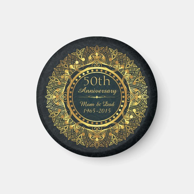 Aimant Blue Damask et Gold 50e anniversaire de Mariage (Devant)