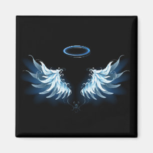 Aimant Blue Glowing Angel Wings on black background