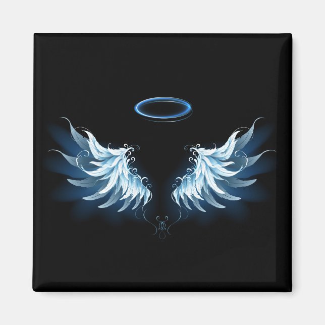 Aimant Blue Glowing Angel Wings on black background (Devant)