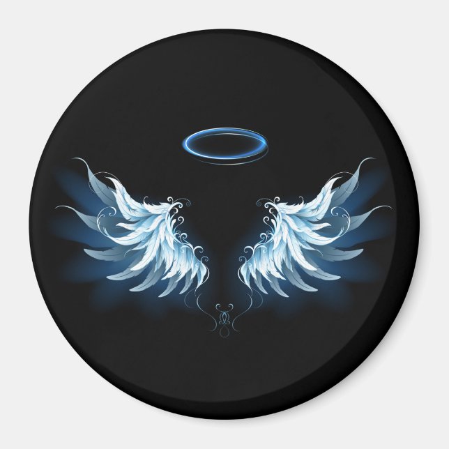 Aimant Blue Glowing Angel Wings on black background (Devant)