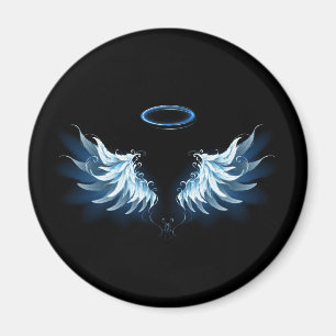 Aimant Blue Glowing Angel Wings on black background