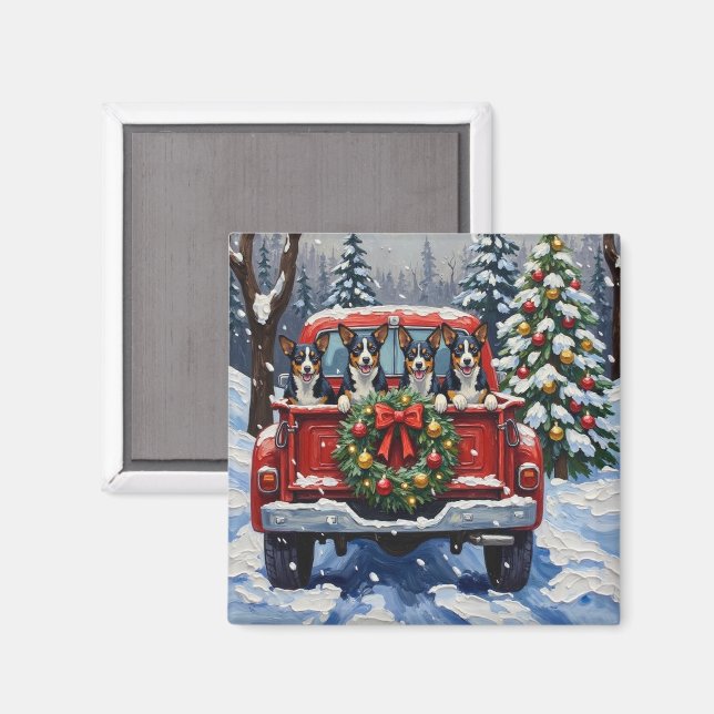 Aimant Blue Heeler Christmas Red Truck Holiday (Recto/Verso)