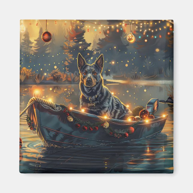 Aimant Blue Heeler Noël Festive Voyage (Devant)