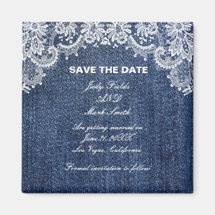 Aimant Blue Jean Denim Et Dentelle Enregistrer La Date