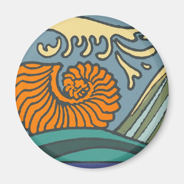Aimant Blue Ocean Waves Nautilus Seashell Motif Nouveau (Devant)
