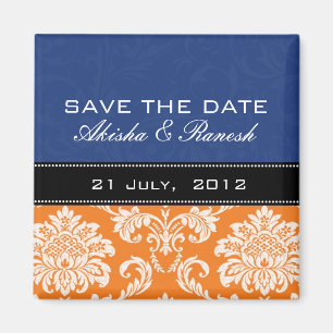 Aimant Blue Orange Damask Enregistrer l'aimant Date