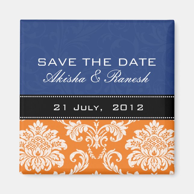 Aimant Blue Orange Damask Enregistrer l'aimant Date (Devant)