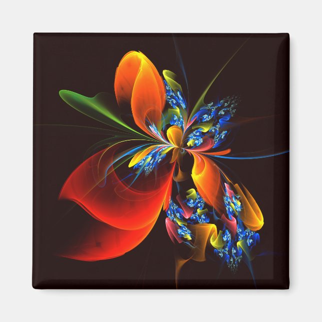 Aimant Blue Orange Floral Moderne Art Abstrait Motif #03 (Devant)