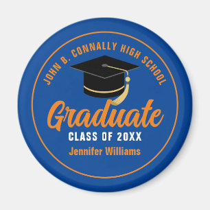Aimant Blue Orange Graduate Custom 2025 Graduation Party