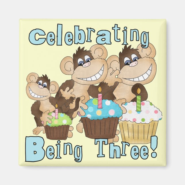Aimant Blue Party Monkeys 3e anniversaire T-shirts et cad (Devant)