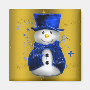 Aimant Blue Snowman sur Gold Christmas