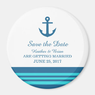 Aimant Blue Turquoise Ancre nautique Enregistrer la date
