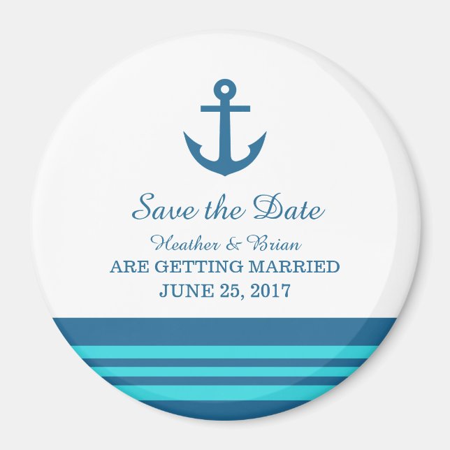 Aimant Blue Turquoise Ancre nautique Enregistrer la date (Devant)