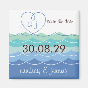 Aimant Blue Waves Loopy Heart Enregistrer La Date Custom 