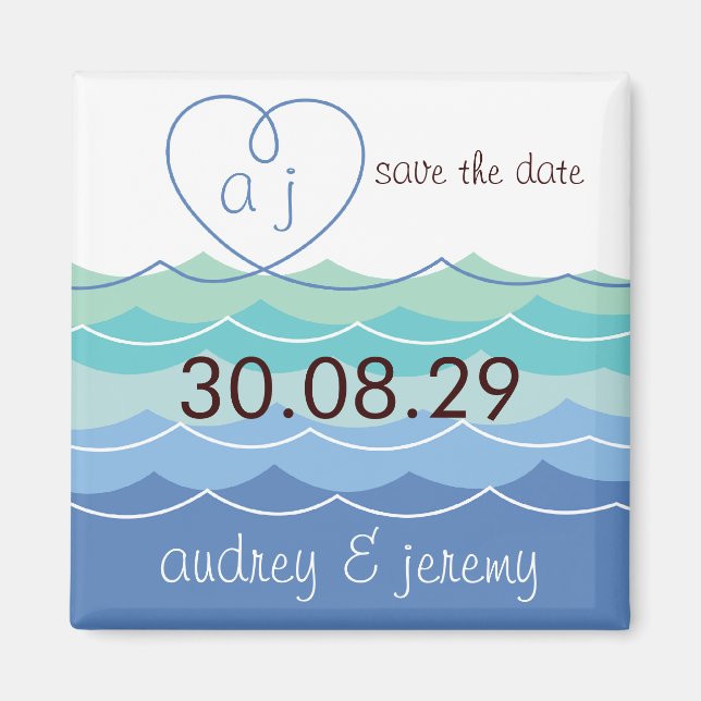 Aimant Blue Waves Loopy Heart Enregistrer La Date Custom  (Devant)