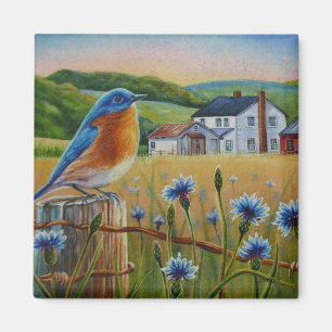 Aimant Bluebird Cornflowers Summer Farm Waterart