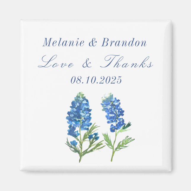 Aimant Bluebonnets Floral Blue Mariage Merci (Devant)