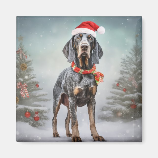 Aimant Bluetick Coonhound Dog en Noël de neige (Devant)