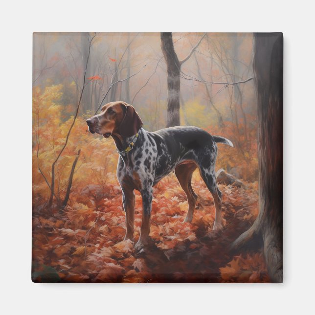 Aimant Bluetick Coonhound en automne Leaves automne Inspi (Devant)