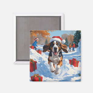Aimant Bluetick Coonhound Scène de neige festive de Noël